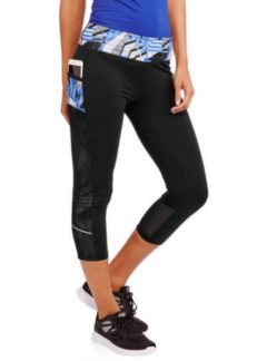 Women’s Active Capri with Printed Mesh Side Insets and Waistband