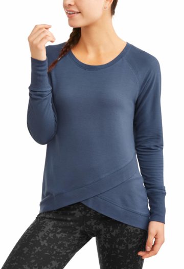 Avia Women's Athleisure Soft French Terry Tulip Hem Tunic Sweatshirt blue