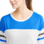 Danskin Now Women’s Active Varsity Graphic & Solid Baseball T-Shirt white blue front 2