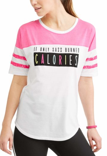 Danskin Now Women's Active Varsity Graphic & Solid Baseball T-Shirt white-pink front